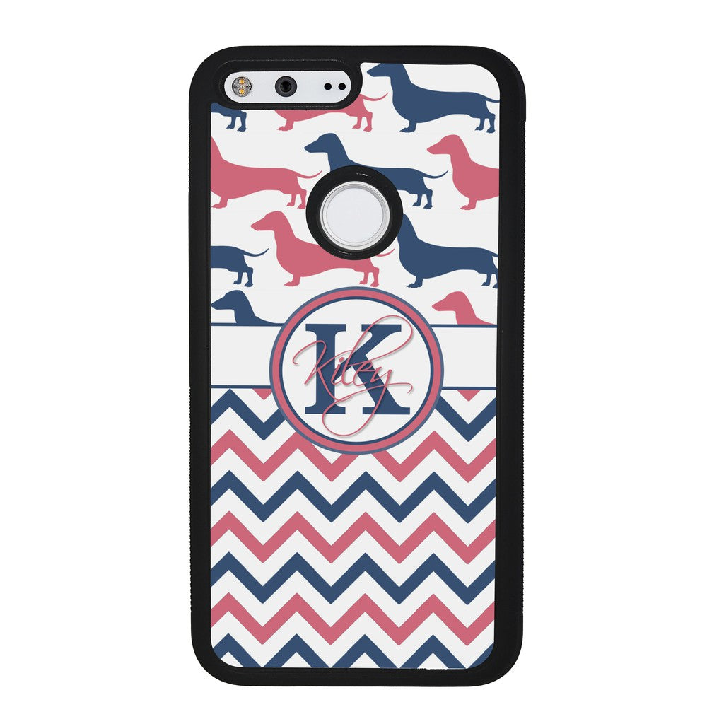 Dachshund Pink and Blue Chevron Personalized Google Phone Case