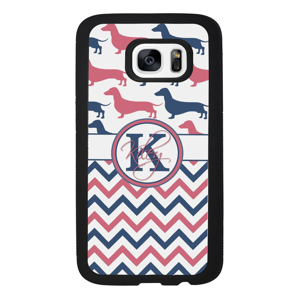 Dachshund Pink and Blue Chevron Personalized Samsung Phone Case