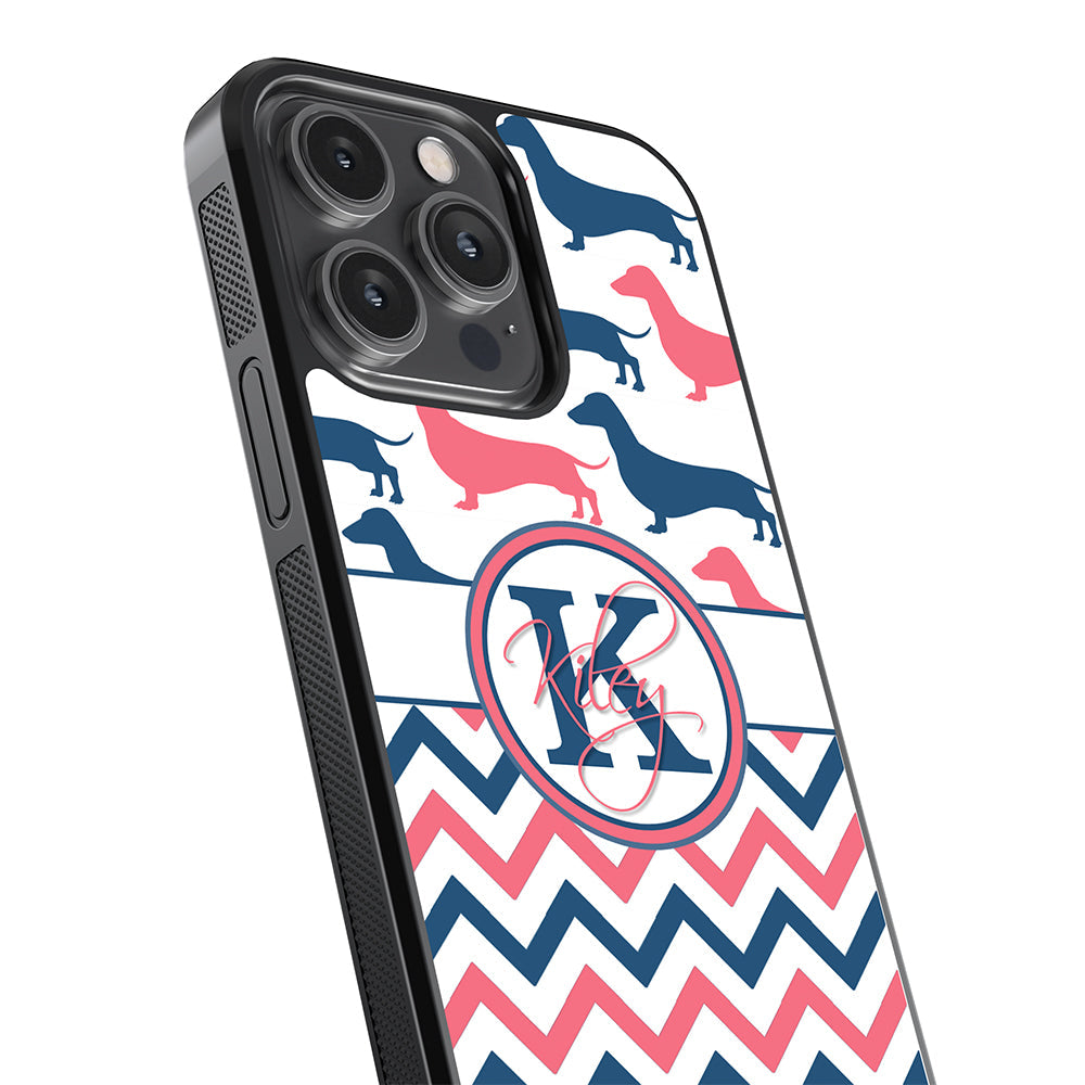 Dachshund Pink and Blue Chevron Personalized Apple iPhone Case