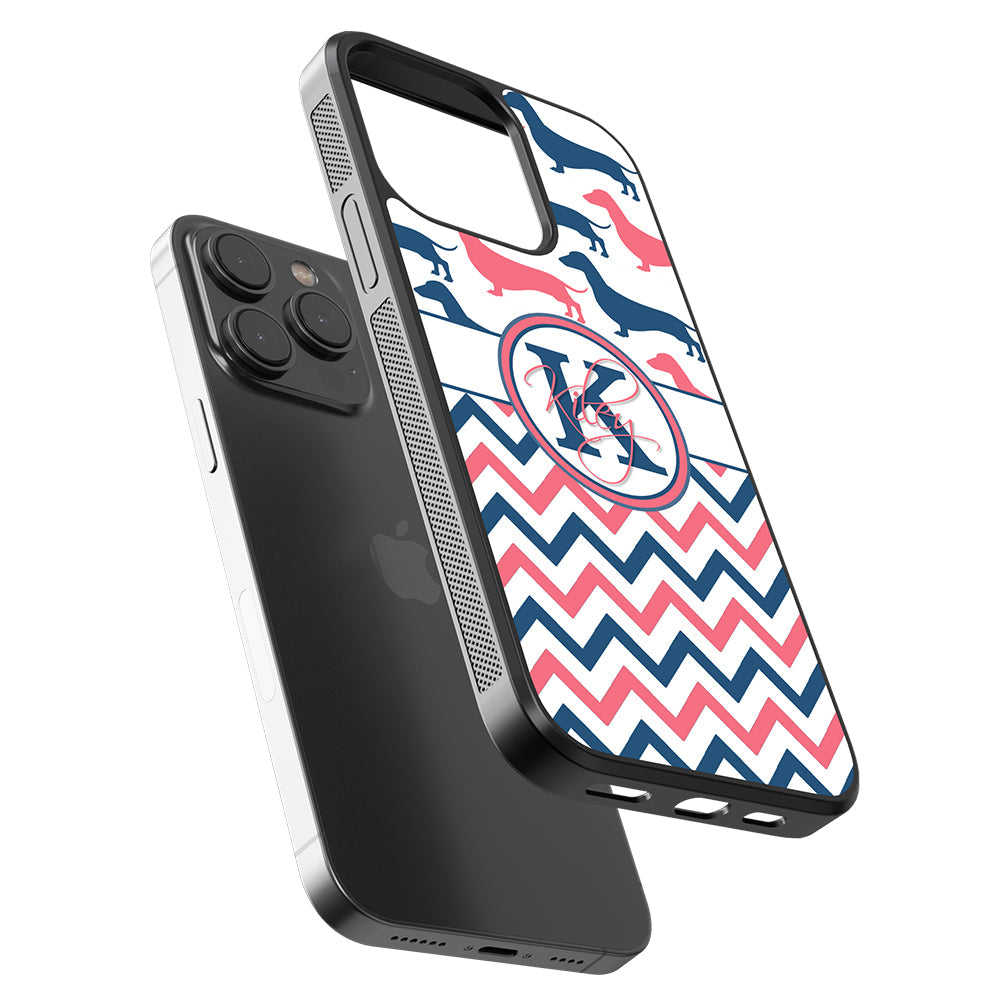 Dachshund Pink and Blue Chevron Personalized Apple iPhone Case