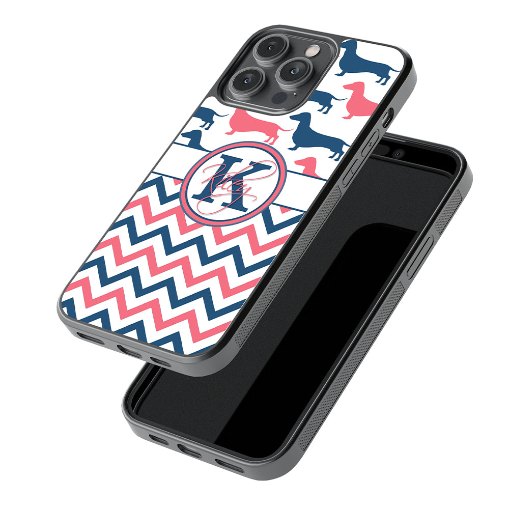 Dachshund Pink and Blue Chevron Personalized Apple iPhone Case