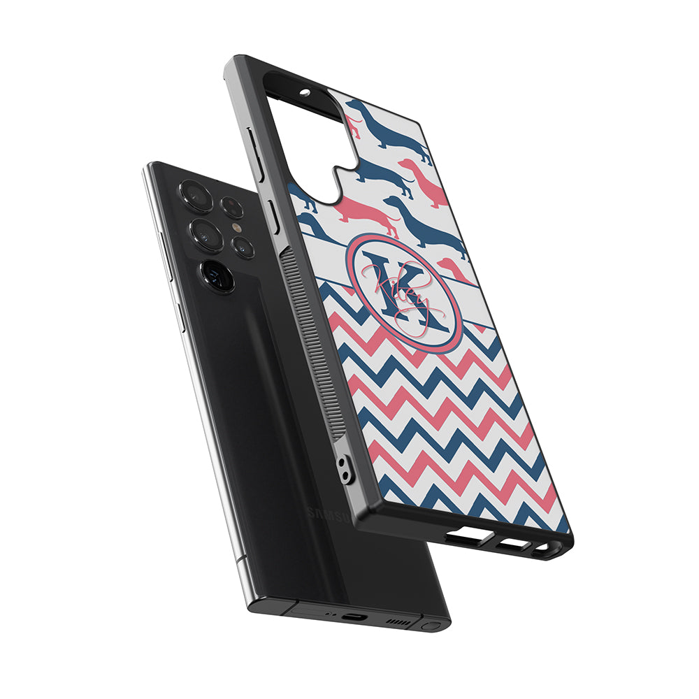 Dachshund Pink and Blue Chevron Personalized Samsung Phone Case