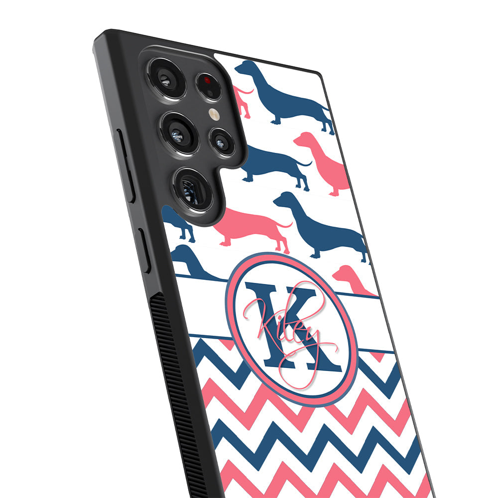 Dachshund Pink and Blue Chevron Personalized Samsung Phone Case
