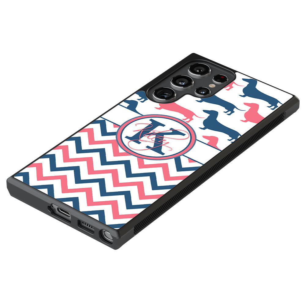 Dachshund Pink and Blue Chevron Personalized Samsung Phone Case