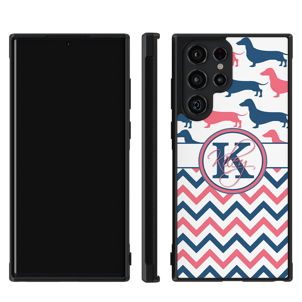 Dachshund Pink and Blue Chevron Personalized Samsung Phone Case