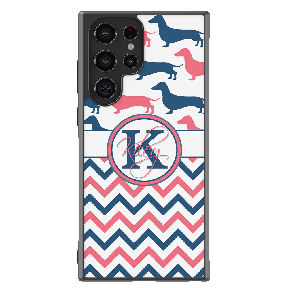 Dachshund Pink and Blue Chevron Personalized Samsung Phone Case