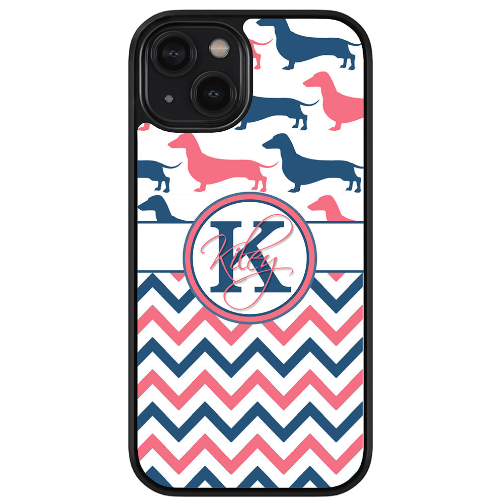 Dachshund Pink and Blue Chevron Personalized Apple iPhone Case