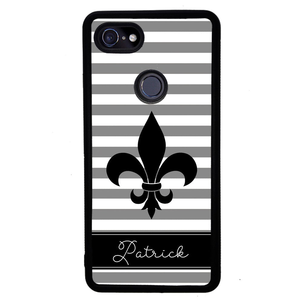 Fleur De Lis Personalized Gray Black Google Phone Case