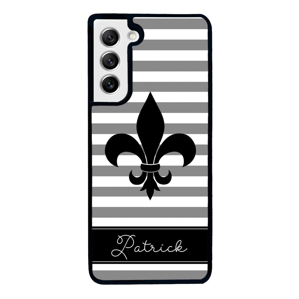 Fleur De Lis Personalized Gray Black Samsung Phone Case