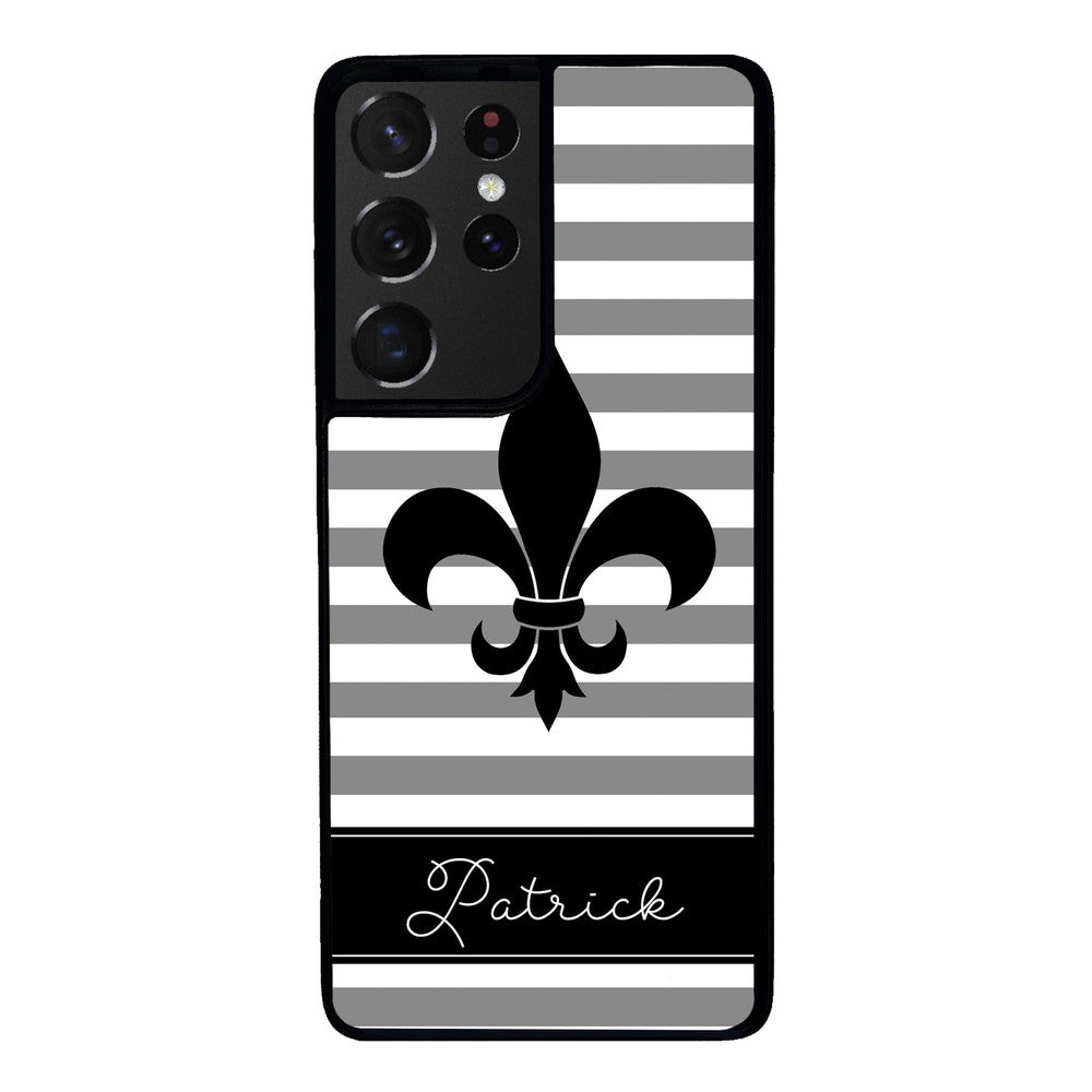 Fleur De Lis Personalized Gray Black Samsung Phone Case