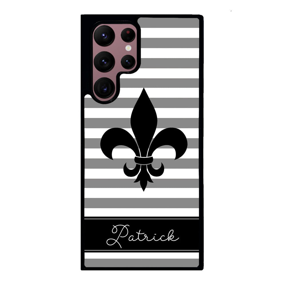 Fleur De Lis Personalized Gray Black Samsung Phone Case