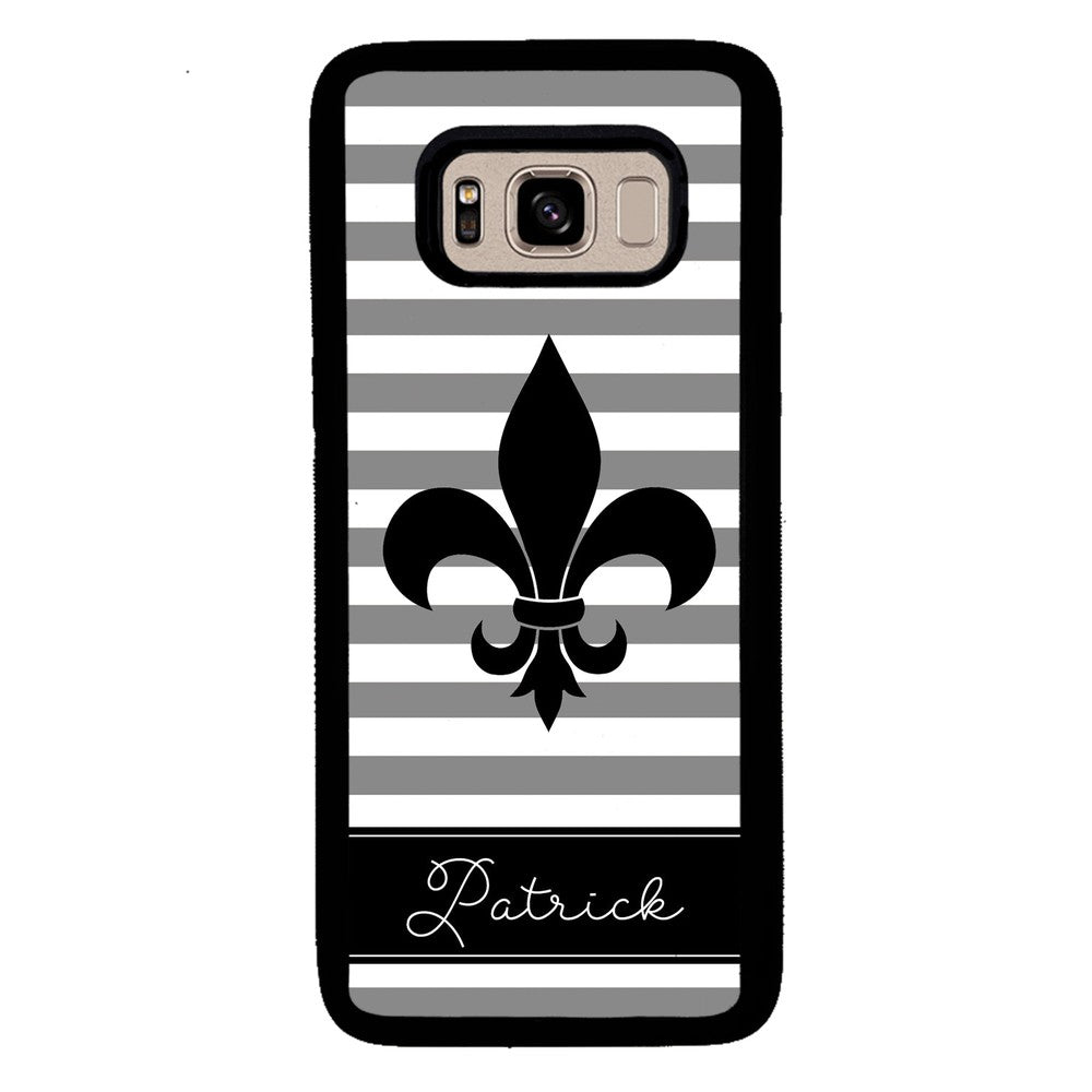 Fleur De Lis Personalized Gray Black Samsung Phone Case