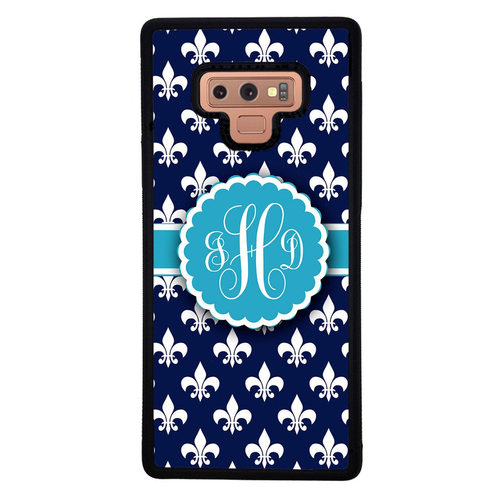 Blue Fleur De Lis Monogram Samsung Phone Case