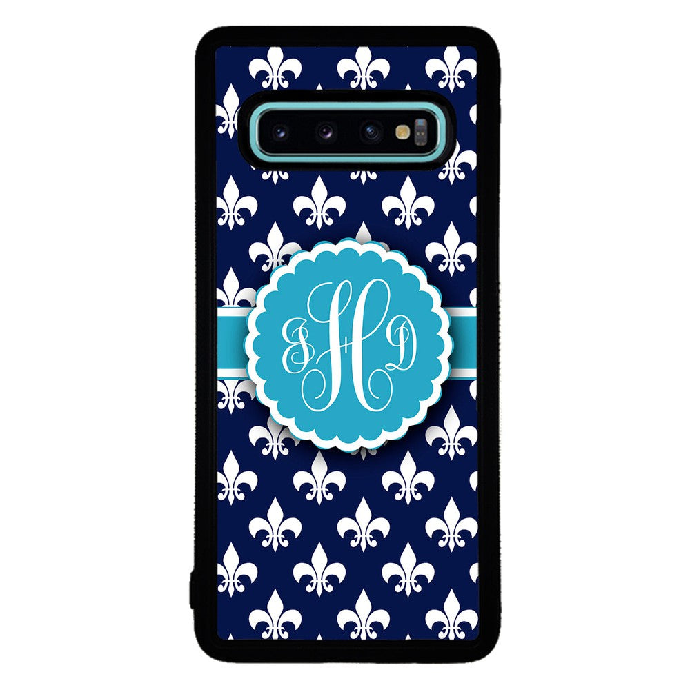 Blue Fleur De Lis Monogram Samsung Phone Case