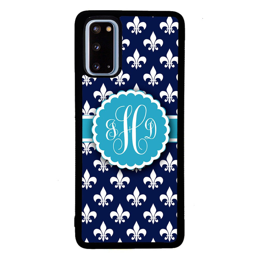 Blue Fleur De Lis Monogram Samsung Phone Case