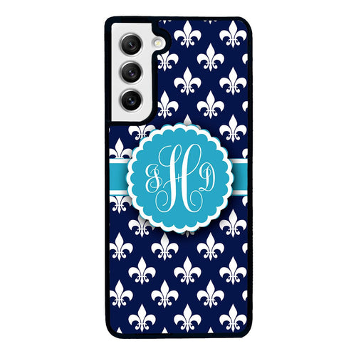 Blue Fleur De Lis Monogram Samsung Phone Case