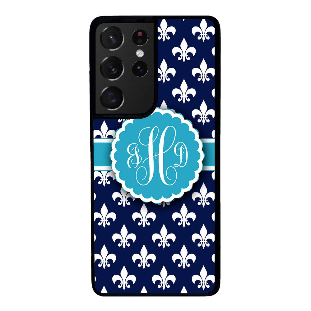 Blue Fleur De Lis Monogram Samsung Phone Case