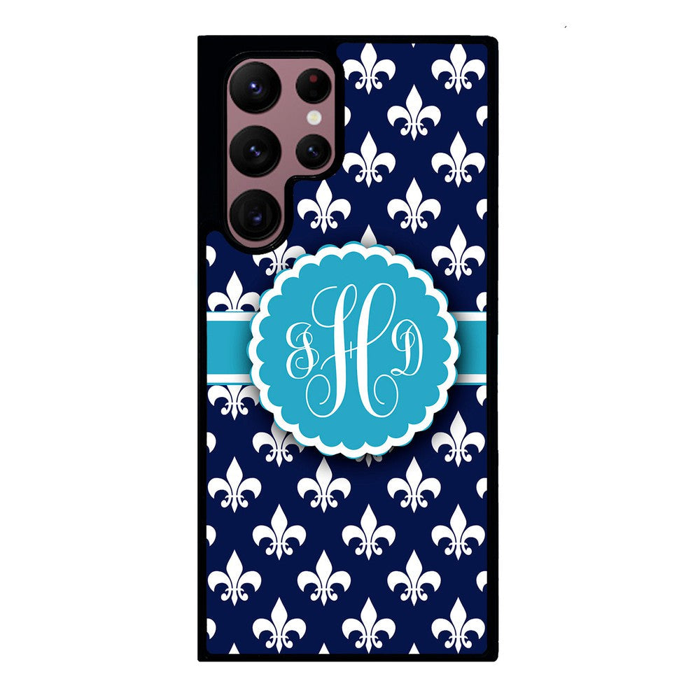 Blue Fleur De Lis Monogram Samsung Phone Case