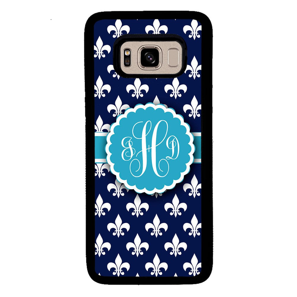 Blue Fleur De Lis Monogram Samsung Phone Case