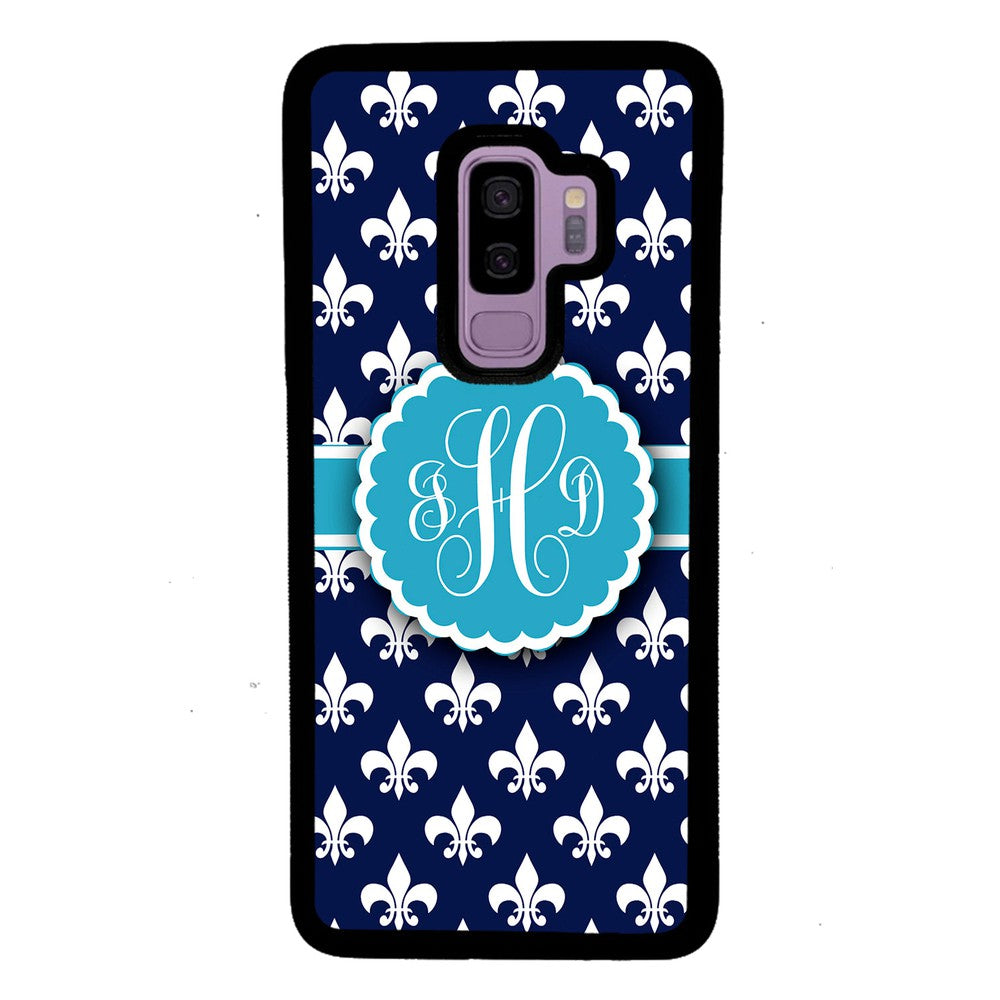 Blue Fleur De Lis Monogram Samsung Phone Case