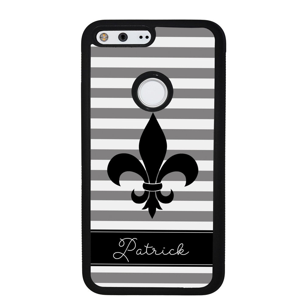 Fleur De Lis Personalized Gray Black Google Phone Case