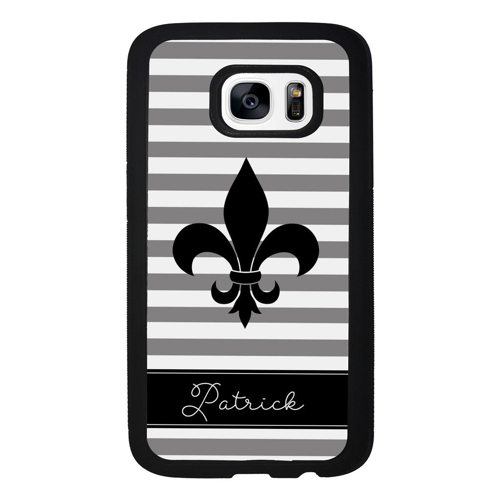Fleur De Lis Personalized Gray Black Samsung Phone Case