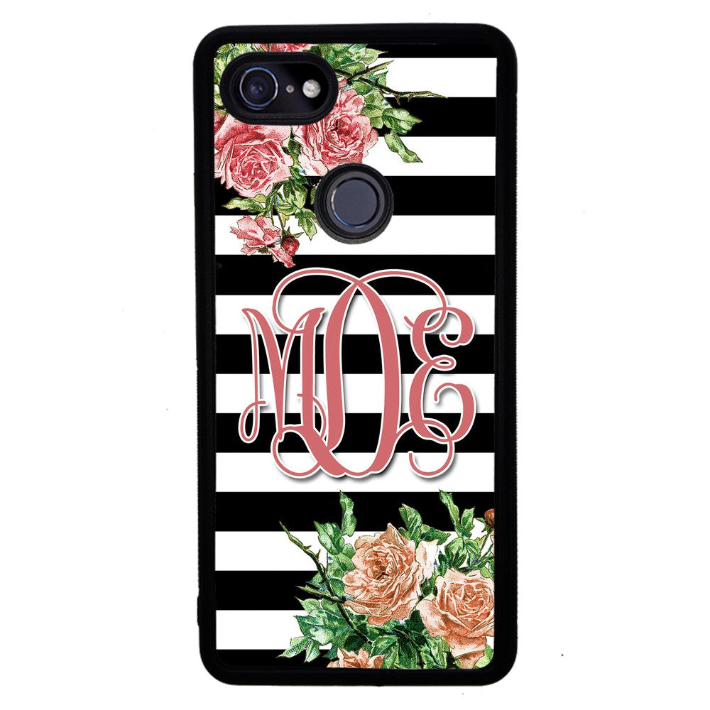 Vintage Pretty Flower Bars Monogram Google Phone Case