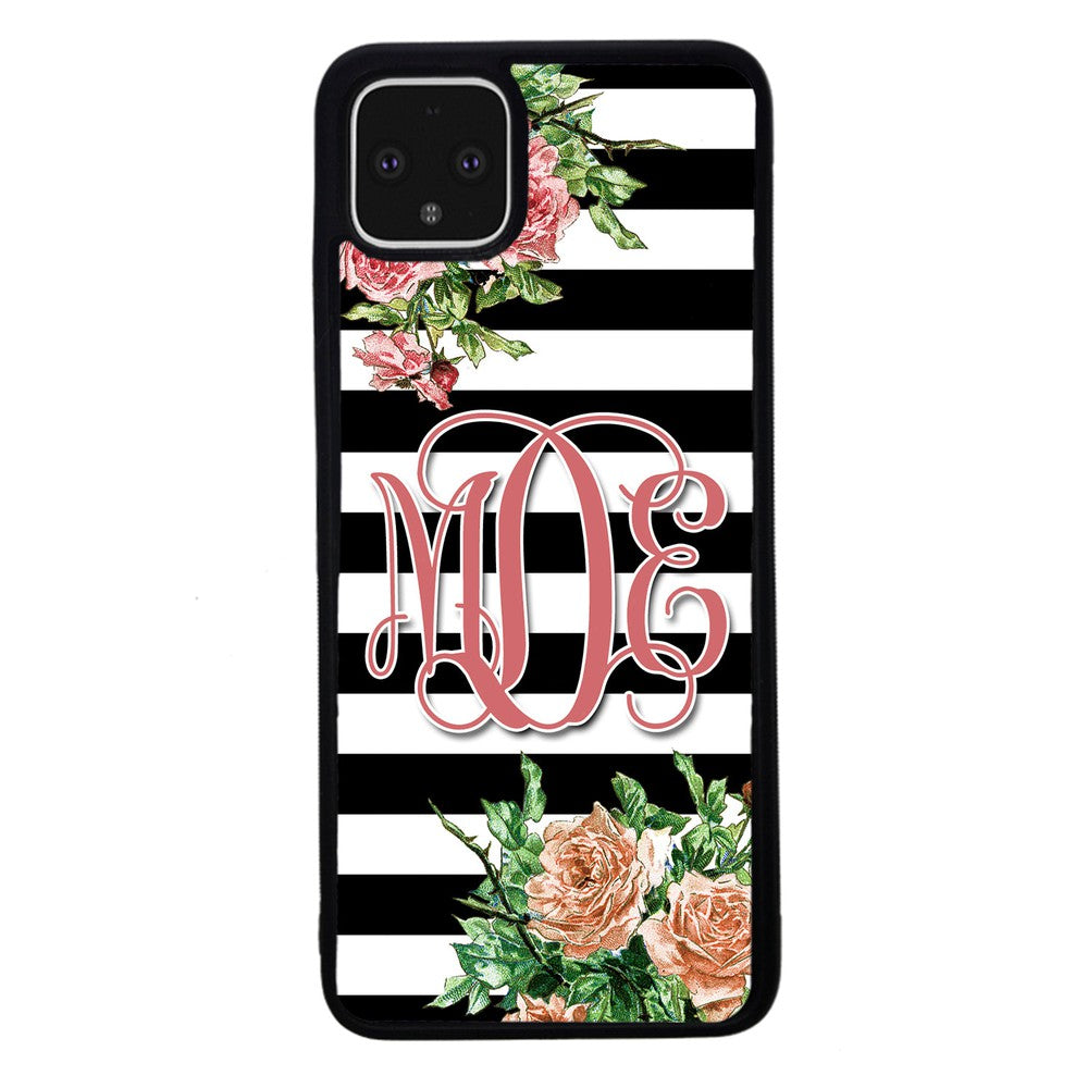 Vintage Pretty Flower Bars Monogram Google Phone Case
