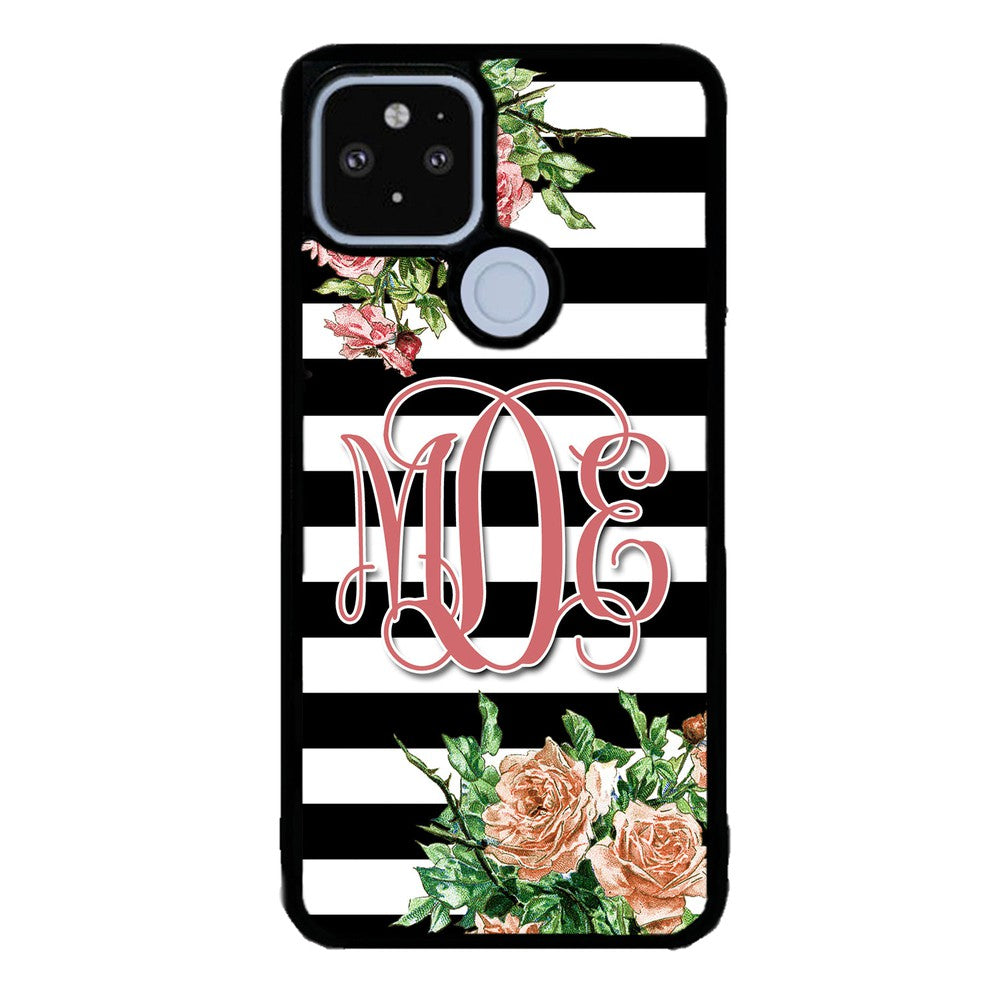 Vintage Pretty Flower Bars Monogram Google Phone Case