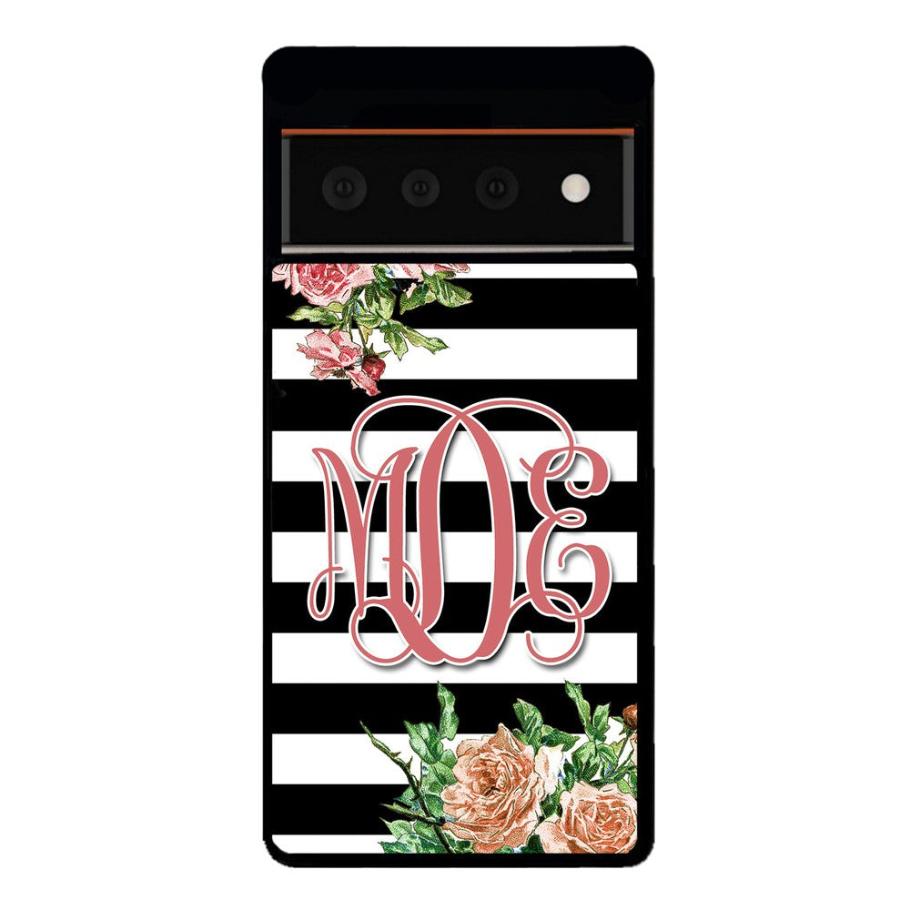 Vintage Pretty Flower Bars Monogram Google Phone Case