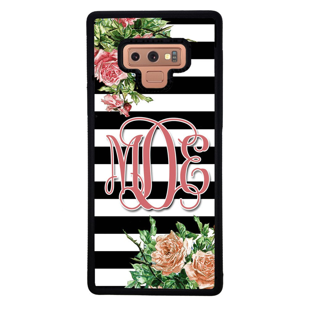 Vintage Pretty Flower Bars Monogram Samsung Phone Case