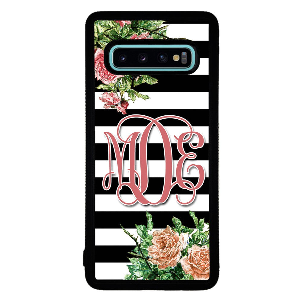 Vintage Pretty Flower Bars Monogram Samsung Phone Case