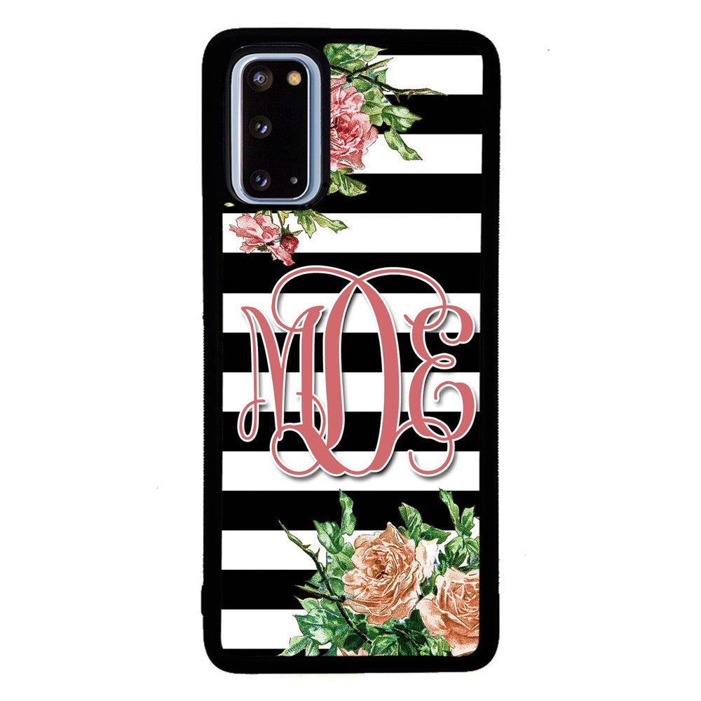 Vintage Pretty Flower Bars Monogram Samsung Phone Case