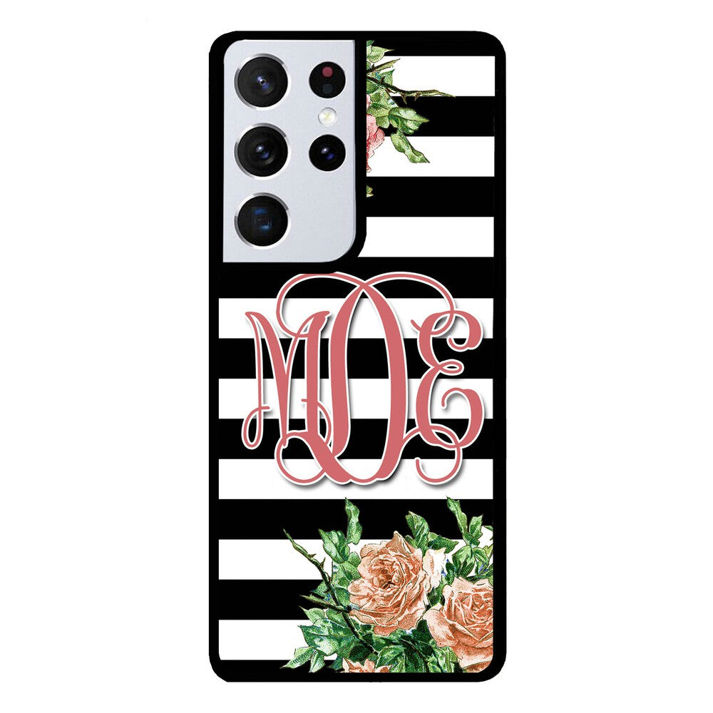 Vintage Pretty Flower Bars Monogram Samsung Phone Case