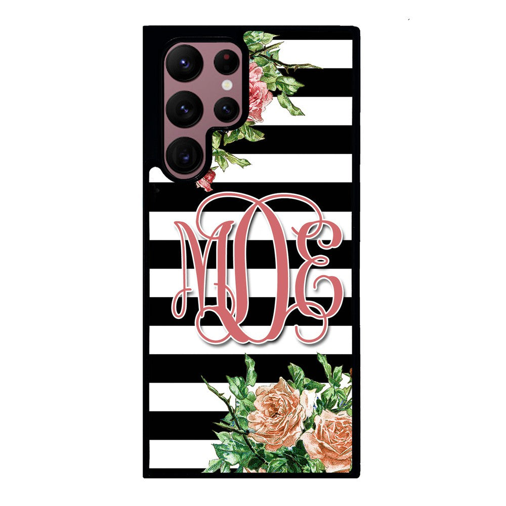 Vintage Pretty Flower Bars Monogram Samsung Phone Case
