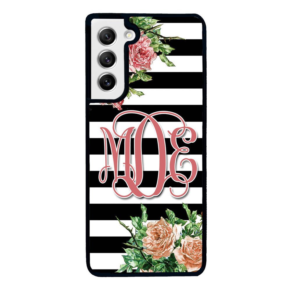 Vintage Pretty Flower Bars Monogram Samsung Phone Case