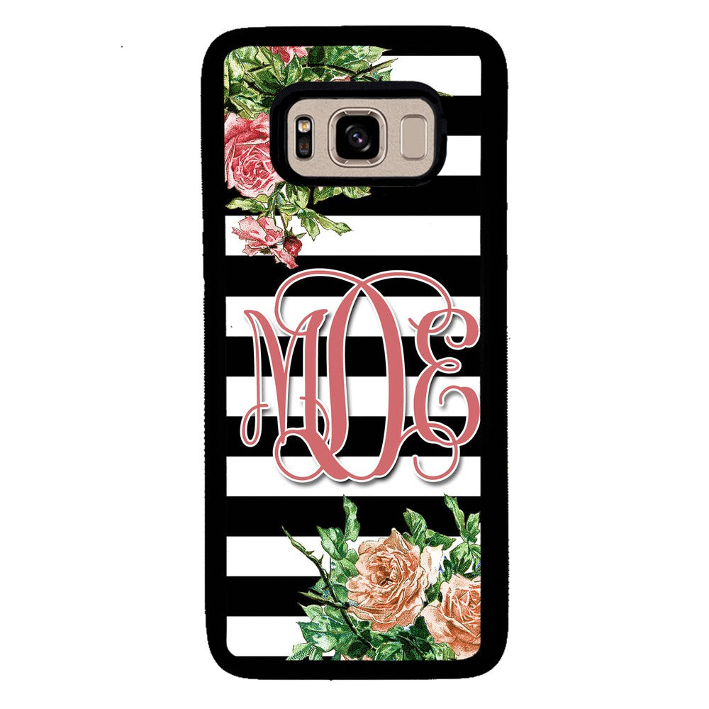 Vintage Pretty Flower Bars Monogram Samsung Phone Case