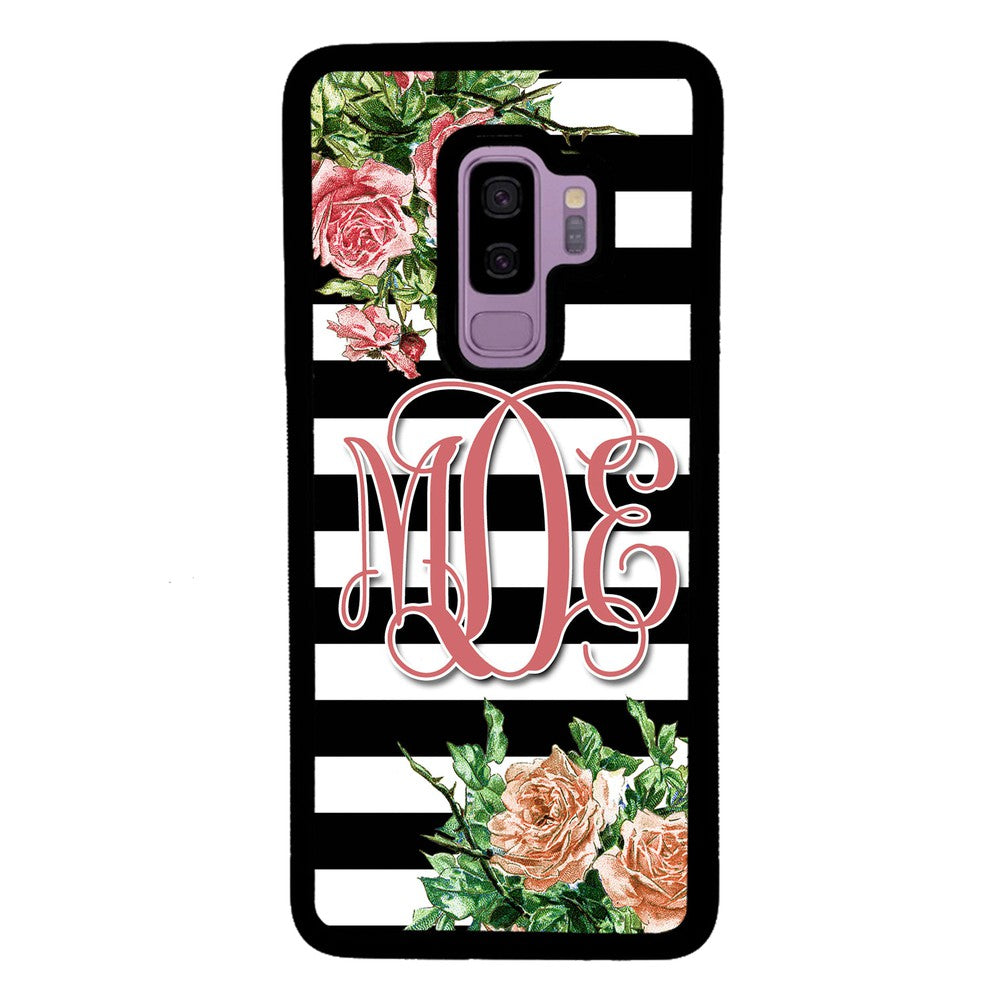 Vintage Pretty Flower Bars Monogram Samsung Phone Case
