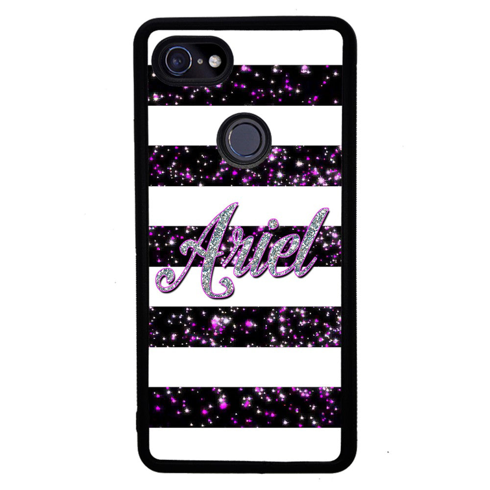 Purple Silver Glitter Bars Personalized Google Phone Case