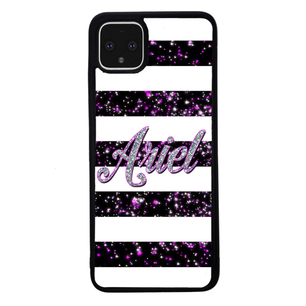 Purple Silver Glitter Bars Personalized Google Phone Case