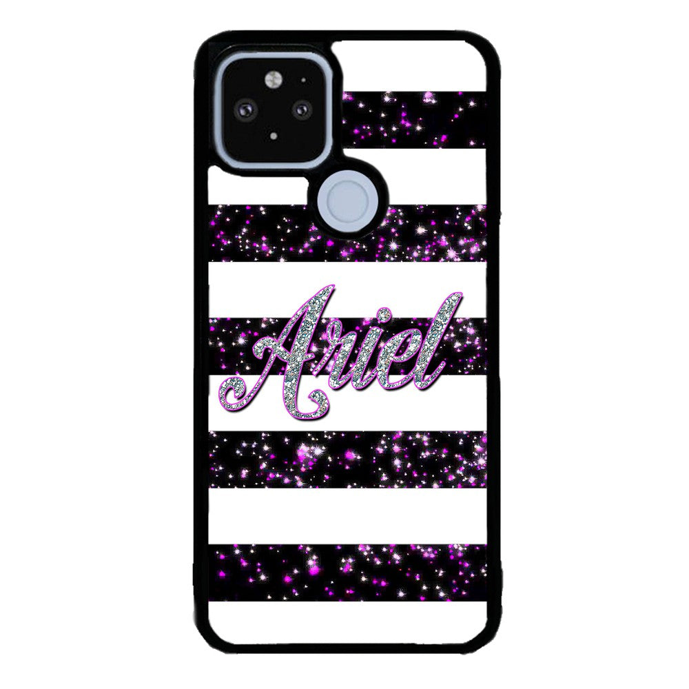 Purple Silver Glitter Bars Personalized Google Phone Case