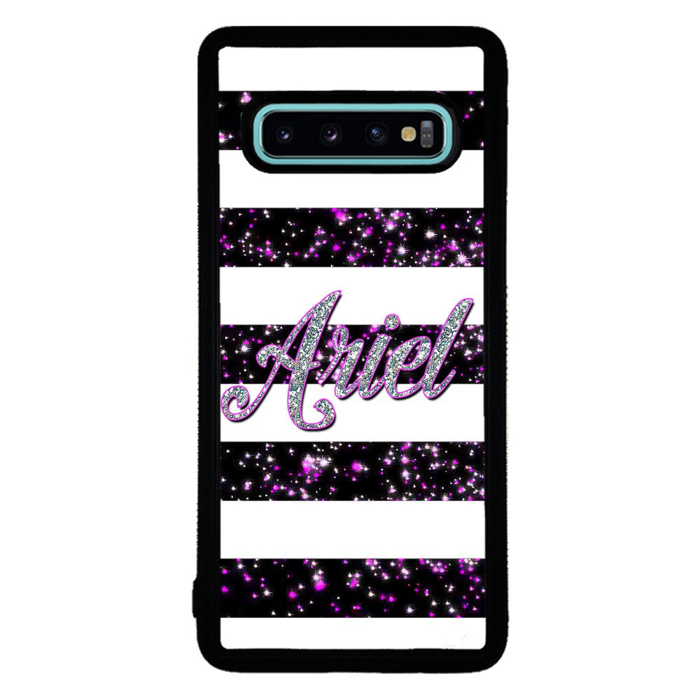 Purple Silver Glitter Bars Personalized Samsung Phone Case