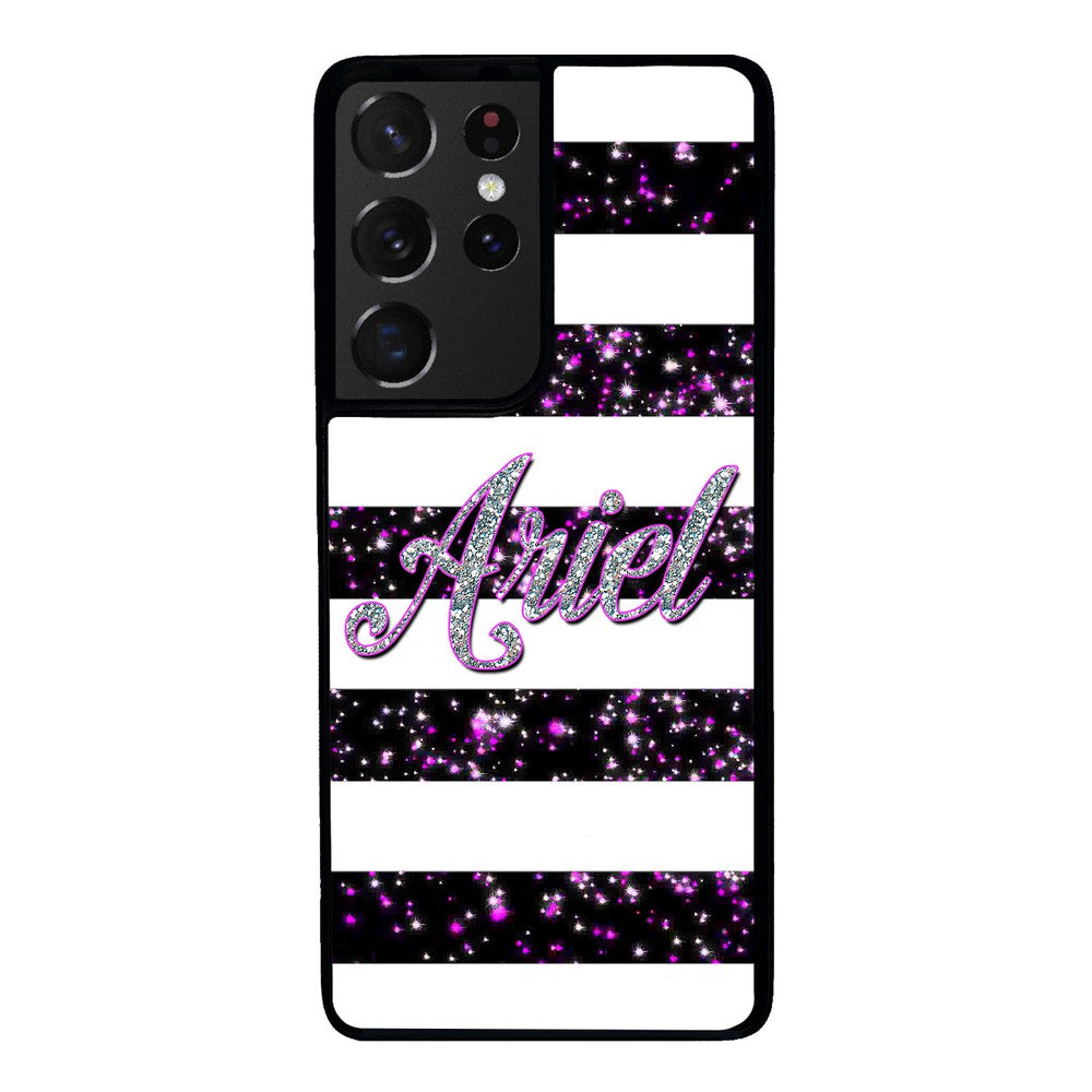 Purple Silver Glitter Bars Personalized Samsung Phone Case