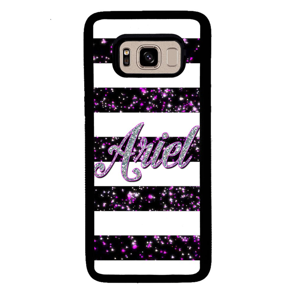 Purple Silver Glitter Bars Personalized Samsung Phone Case