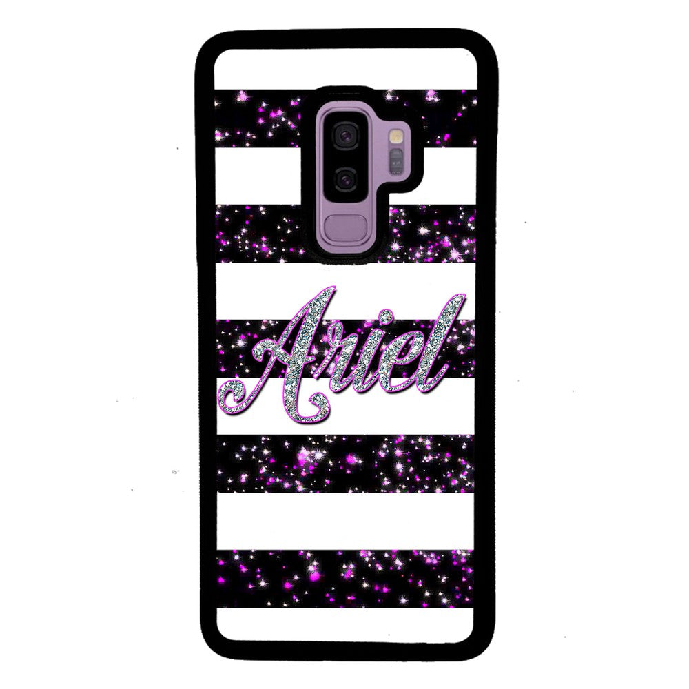 Purple Silver Glitter Bars Personalized Samsung Phone Case