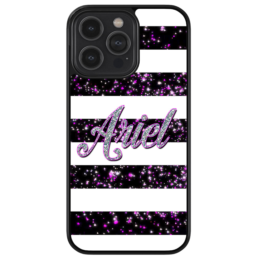Purple Silver Glitter Bars Personalized Apple iPhone Case