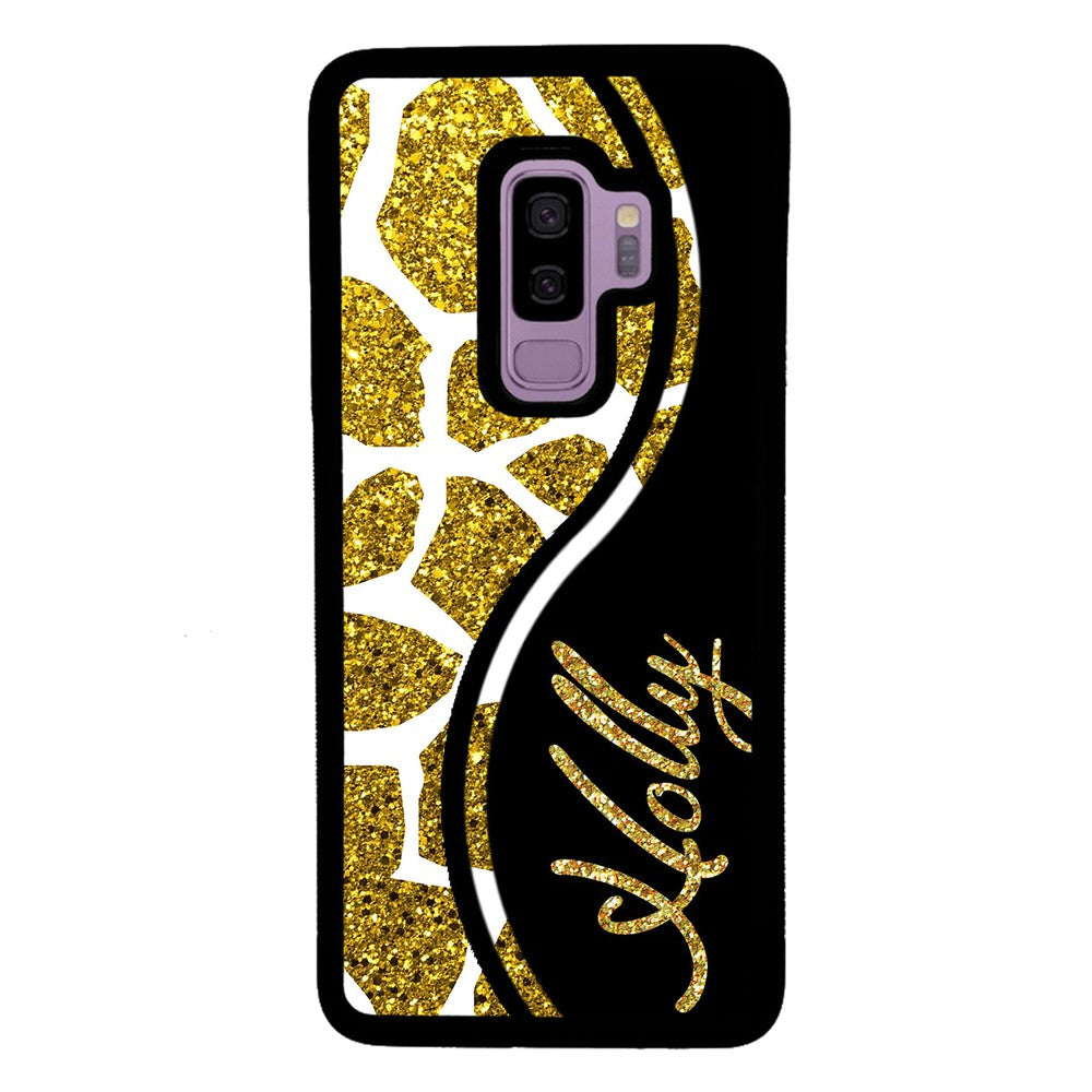 Gold Glitter Giraffe Curvy Personalized Samsung Phone Case