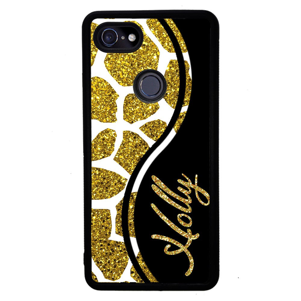 Gold Glitter Giraffe Curvy Personalized Google Phone Case