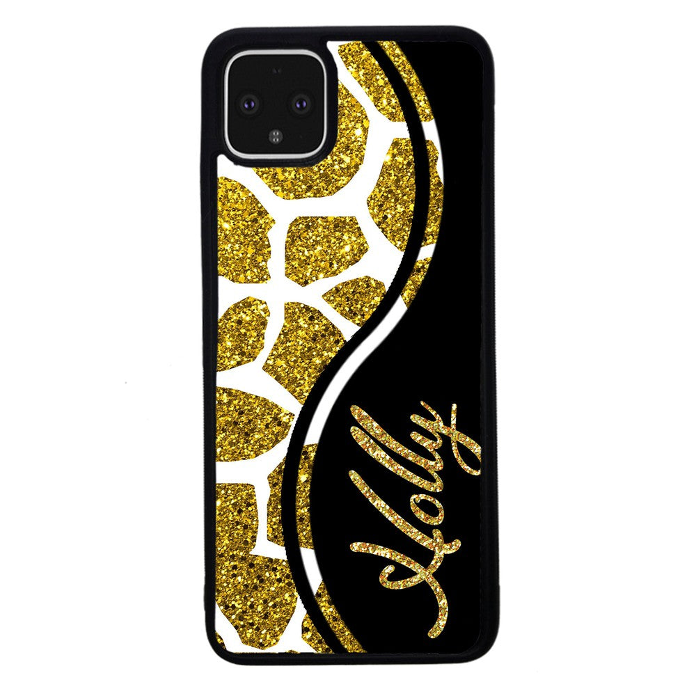 Gold Glitter Giraffe Curvy Personalized Google Phone Case