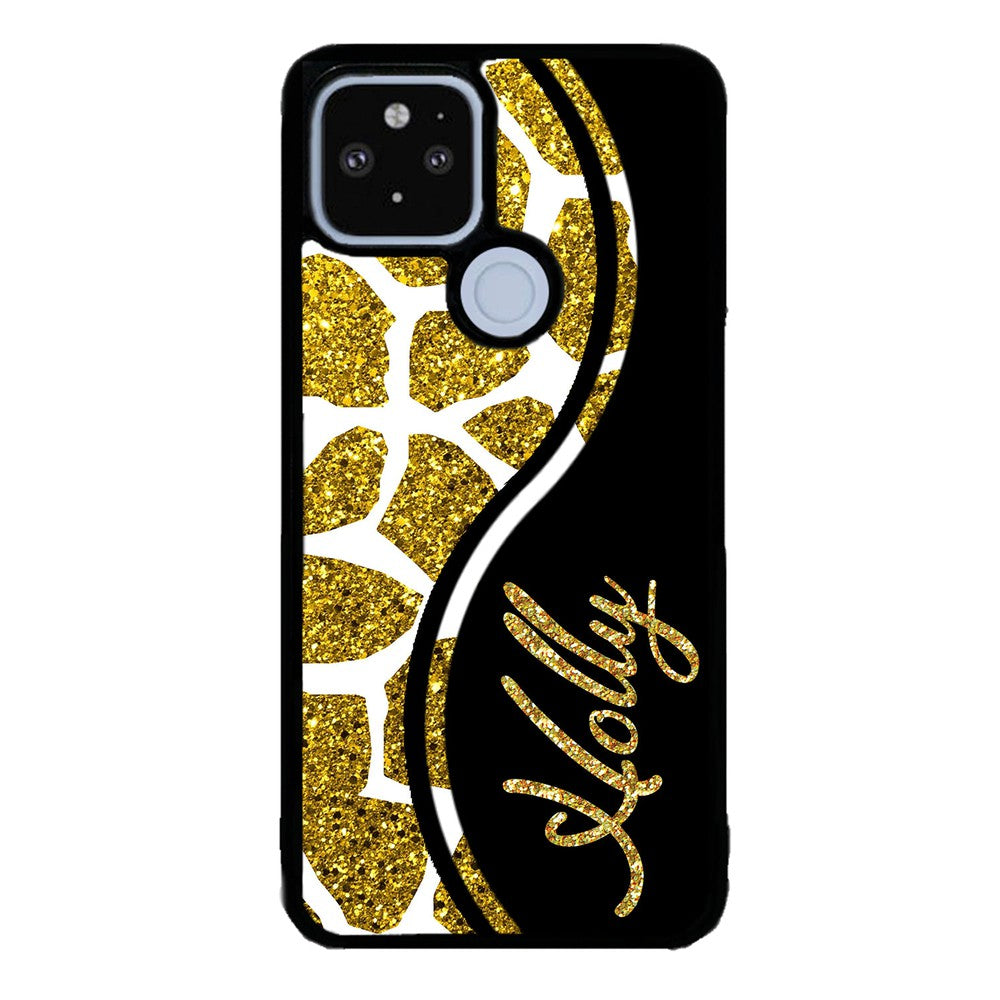 Gold Glitter Giraffe Curvy Personalized Google Phone Case